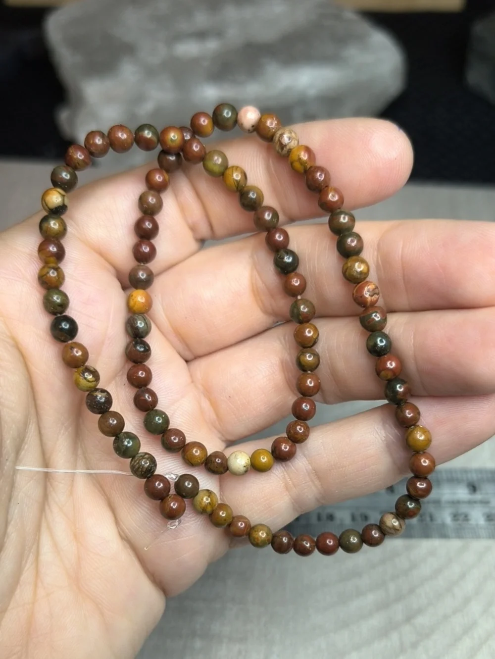 #4- 4mm Natural Red Creek Jasper Smooth Beads 14inch Strand